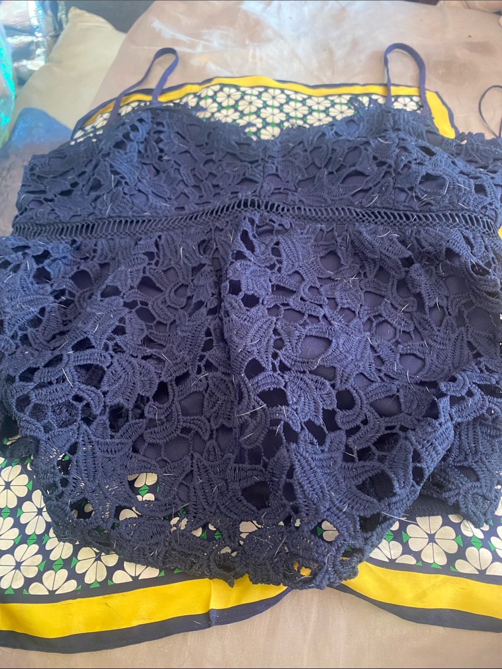 miami Navy Crochet Lace Tank Top